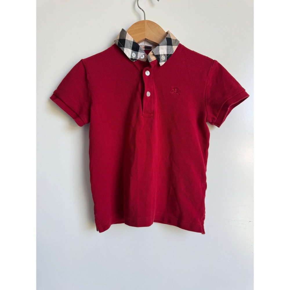 Burberry Children Kids Red Nova Check Collar Polo Shirt Size 5Y 110cm